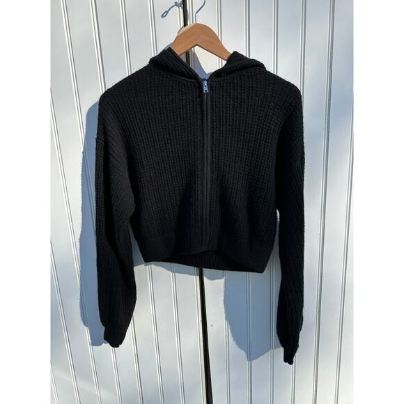Alo Yoga Cashmere Plush Waffle Full Zip Hoodie Black Size Small $348 EUC Crop - Picture 3 of 16